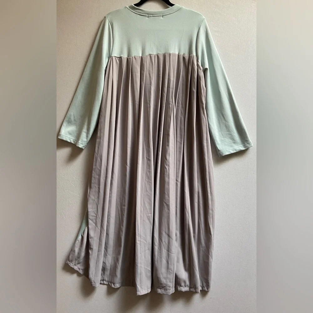 Crepuscule Mint Green Gray Pleated Back Super Soft Flowy Dress One Size Fits M L